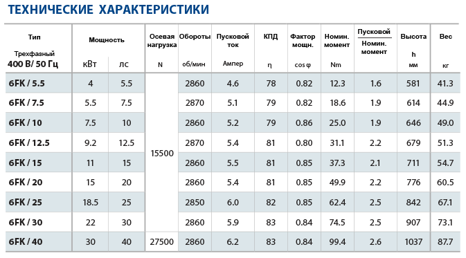 Технические характеристики двигателя Franklin Electric 6FK